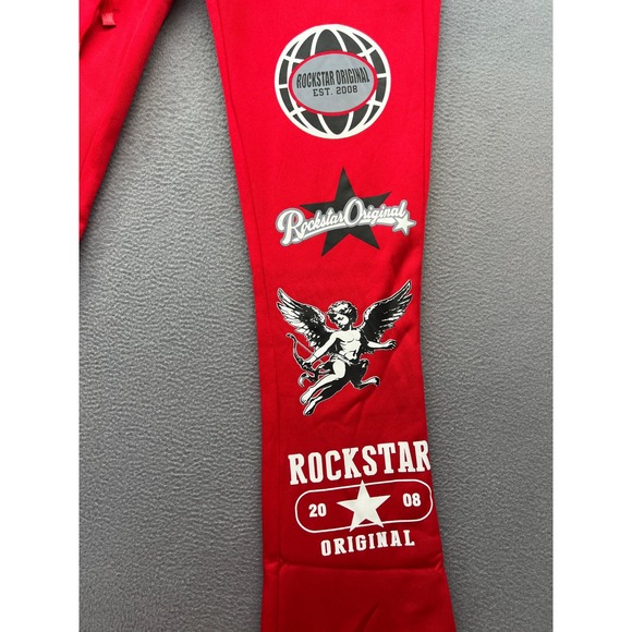 Rockstar Original Red Velour Tracksuit Womens Sz M Hoodie Pants Angel Cherub - Picture 4 of 16